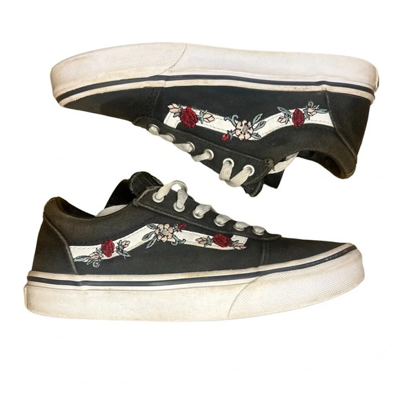 Vans Ward Low Top Floral Embroidery Youth Skate Shoes/Sneakers - Missy Size 2.0 - Picture 3 of 9